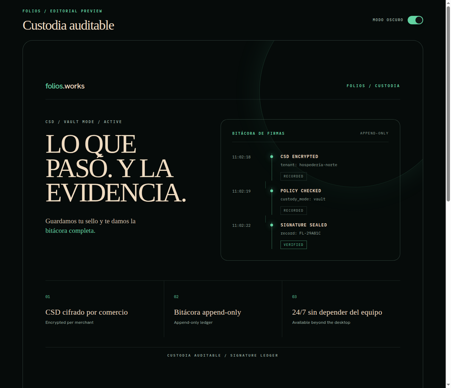 Auditable custody ledger